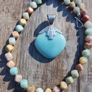Jay King DTR mine finds Amazonite necklace and pendant set 925 Sterling Silver,